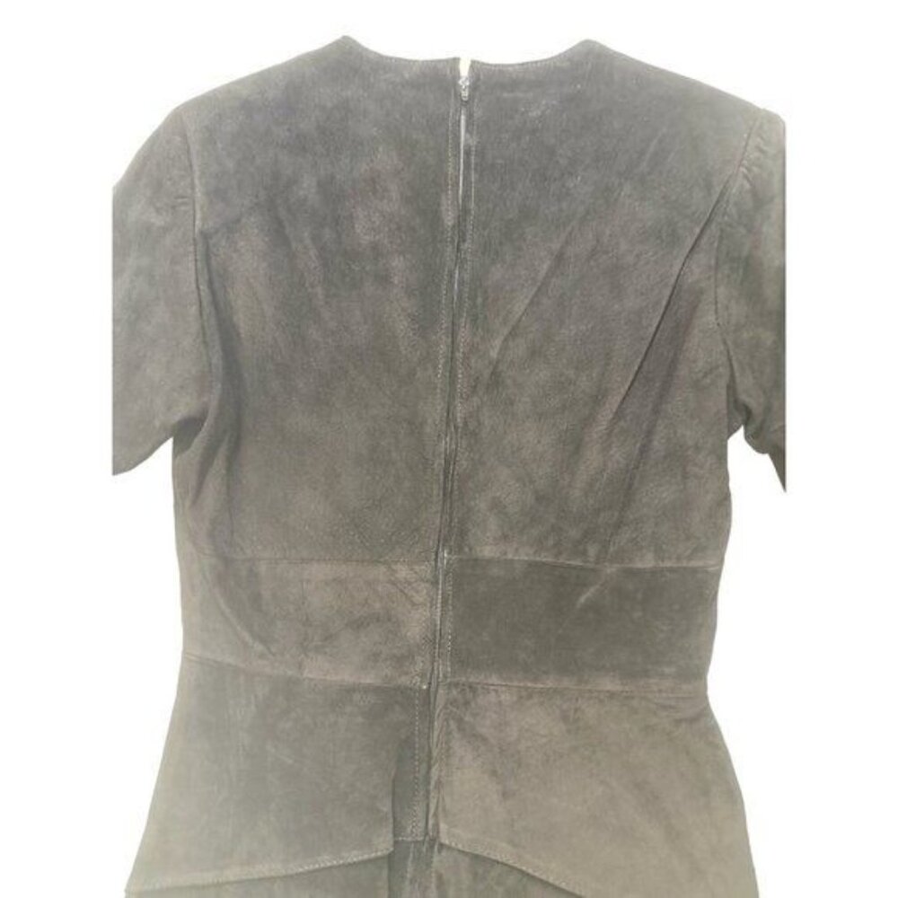 Wimsigoth 100% Suede Leather Dress Womens 6 Black Vintage Midi Ruffle Long Sleev - Picture 5 of 16